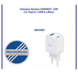Chargeur Secteur CONNECT  33W (1x Type-C + USB-A ) Blanc - EMP100 - E07