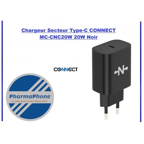 Chargeur Secteur Type-C CONNECT MC-CNC20W 20W NOIR - EMPLACEMENT: Z02- B100 - E02