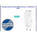 Chargeur Secteur Usams  65W (2x Type-C + USB QC3.0) Blanc - EMPLACEMENT: