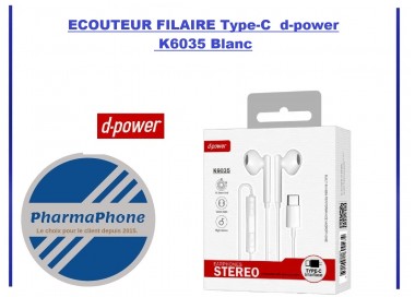 ECOUTEUR FILAIRE Type-C  d-power K6035 Blanc EMPLACEMENT: Z2 - B100 - E08