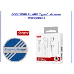 ECOUTEUR FILAIRE Type-C  d-power K6035 Blanc EMPLACEMENT: Z2 - B100 - E08