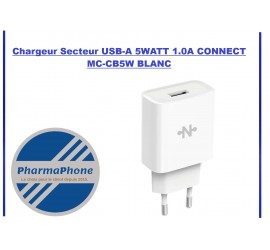 Chargeur Secteur USB-A 5WATT 1.0A CONNECT MC-CB5W BLANC - EMPLACEMENT: Z02 - B200 - E05