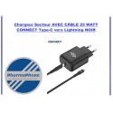 Chargeur Secteur AVEC CÂBLE  Type-C 25 WATT  CONNECT MC-CBC25W3  NOIR - EMPLACEMENT: Z02- B100 - E03